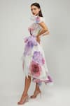 Gauri & Nainika_Purple Organza Botanical Print Ruffle Dress_Online_at_Aza_Fashions