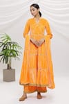 Buy_Adara Khan_Orange Velvet Tiered Anarkali Set _Online_at_Aza_Fashions