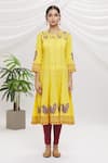 Adara Khan_Yellow Floral Print Kurta Set _Online_at_Aza_Fashions