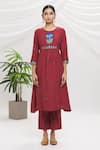 Adara Khan_Maroon Embroidered Kurta And Pant Set _Online_at_Aza_Fashions