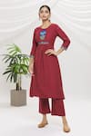 Buy_Adara Khan_Maroon Embroidered Kurta And Pant Set _Online_at_Aza_Fashions