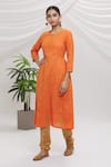 Buy_Adara Khan_Orange Foil Print Kurta Set _at_Aza_Fashions