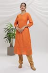 Buy_Adara Khan_Orange Foil Print Kurta Set _Online_at_Aza_Fashions