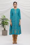 Adara Khan_Blue Geometric Print Kurta Set _Online_at_Aza_Fashions