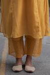 Pants And Pajamas_Yellow Cotton, Chanderi Mukaish And Chikan Round Dahlia Embroidered Kurta Set  _at_Aza_Fashions