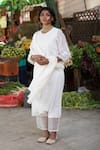 Shop_Pants And Pajamas_Off White Cotton, Chanderi Mukaish And Chikan Round Kaner Embroidered Kurta Set _at_Aza_Fashions