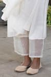 Shop_Pants And Pajamas_Off White Cotton, Chanderi Mukaish And Chikan Round Kaner Embroidered Kurta Set _Online_at_Aza_Fashions