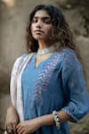 Pants And Pajamas Blue Chanderi, Cotton Silk Mukaish And Chikan V Neelkamal Embroidered Kurta Set at Aza Fashions Pants And Pajamas_Blue Chanderi, Cotton Silk Mukaish And Chikan V Neelkamal Embroidered Kurta Set _at_Aza_Fashions