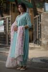 Buy_Pants And Pajamas_Green Chanderi Zardozi V Neck Puff Sleeve Anarkali _Online_at_Aza_Fashions