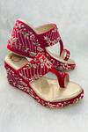 Buy_Rajasthani Stuff_Red Floral Embroidered Wedges _at_Aza_Fashions