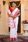 Samyukta Singhania_White Leaf Embroidered Saree _Online_at_Aza_Fashions