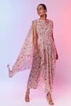 Buy_SVA by Sonam & Paras Modi_White Crepe Silk Lining Cotton And Satin Print Draped Kurta & Pant Set  _at_Aza_Fashions