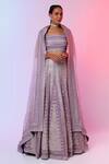 Buy_SVA by Sonam & Paras Modi_Purple Silk Embroidered Thread Work Square Neck Bridal Lehenga Set_at_Aza_Fashions
