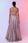 Shop_SVA by Sonam & Paras Modi_Purple Silk Embroidered Thread Work Square Neck Bridal Lehenga Set_at_Aza_Fashions