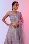 SVA by Sonam & Paras Modi_Purple Silk Embroidered Thread Work Square Neck Bridal Lehenga Set_Online_at_Aza_Fashions