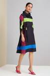 Scarlet Sage_Black 100% Polyester Printed Trecia Pleated Kaftan Style Dress  _Online_at_Aza_Fashions