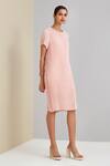 Scarlet Sage_Pink 100% Polyester Plain Round Pleated Dress_Online_at_Aza_Fashions