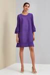 Buy_Scarlet Sage_Purple 100% Polyester Plain Round Bell Sleeve Dress_at_Aza_Fashions