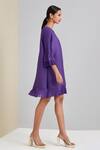 Scarlet Sage_Purple 100% Polyester Plain Round Bell Sleeve Dress_Online_at_Aza_Fashions