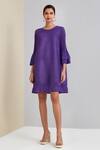 Buy_Scarlet Sage_Purple 100% Polyester Plain Round Bell Sleeve Dress_Online_at_Aza_Fashions