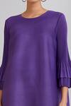 Scarlet Sage_Purple 100% Polyester Plain Round Bell Sleeve Dress_at_Aza_Fashions