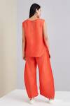 Shop_Scarlet Sage_Orange 100% Polyester Round Margo Pleated Top And Pant Set_at_Aza_Fashions