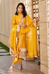 Shop_Varun Bahl_Yellow Dupatta-georgette, Kurta And Trouser-chanderi Chanderi Trouser Set _at_Aza_Fashions