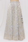 Vandana Sethi_Grey Organza Embroidery Mirror V Neck Bridal Lehenga Set _at_Aza_Fashions