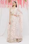 Buy_Vandana Sethi_Pink Organza Embroidery Mirror Sweetheart Neck Bridal Lehenga Set _at_Aza_Fashions