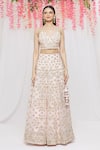 Vandana Sethi_Pink Organza Embroidery Mirror Sweetheart Neck Bridal Lehenga Set _Online_at_Aza_Fashions