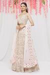 Buy_Vandana Sethi_Pink Organza Embroidery Mirror Sweetheart Neck Bridal Lehenga Set _Online_at_Aza_Fashions