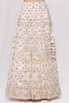 Vandana Sethi_Pink Organza Embroidery Mirror Sweetheart Neck Bridal Lehenga Set _at_Aza_Fashions
