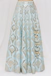 Vandana Sethi_Blue Dupion Silk Mirror, Zari Leaf Neck Embroidered Bridal Lehenga Set _at_Aza_Fashions