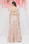 Shop Vandana Sethi Pink Organza Geometric, Mirror, Zari Leaf Neck Embroidered Bridal Lehenga Set at Aza Fashions Shop_Vandana Sethi_Pink Organza Geometric, Mirror, Zari Leaf Neck Embroidered Bridal Lehenga Set _at_Aza_Fashions