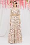 Vandana Sethi Pink Organza Geometric, Mirror, Zari Leaf Neck Embroidered Bridal Lehenga Set Online at Aza Fashions Vandana Sethi_Pink Organza Geometric, Mirror, Zari Leaf Neck Embroidered Bridal Lehenga Set _Online_at_Aza_Fashions