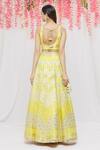 Shop Vandana Sethi Yellow Chanderi Silk Chevron, Floral V Neck Lehenga Set at Aza Fashions Shop_Vandana Sethi_Yellow Chanderi Silk Chevron, Floral V Neck Lehenga Set _at_Aza_Fashions