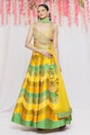 Buy Vandana Sethi Yellow Dupion Silk Lace, Mirror V Neck Colorblock Lehenga Set at Aza Fashions Buy_Vandana Sethi_Yellow Dupion Silk Lace, Mirror V Neck Colorblock Lehenga Set _at_Aza_Fashions