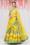 Buy Vandana Sethi Yellow Dupion Silk Lace, Mirror V Neck Colorblock Lehenga Set Online at Aza Fashions Buy_Vandana Sethi_Yellow Dupion Silk Lace, Mirror V Neck Colorblock Lehenga Set _Online_at_Aza_Fashions
