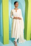 Buy_Neha Khullar_Ivory Chanderi Silk Embroidered Dori Notched Anarkali Set _at_Aza_Fashions