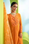 Shop_Neha Khullar_Orange Chanderi Silk Embroidered Dori Round Anarkali Set _Online_at_Aza_Fashions