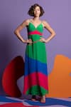 Buy_Nautanky_Green Natural Crepe Abstract Shape Print V Neck Redux Colourblock Dress _at_Aza_Fashions