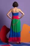 Shop_Nautanky_Green Natural Crepe Abstract Shape Print V Neck Redux Colourblock Dress _at_Aza_Fashions