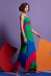 Nautanky_Green Natural Crepe Abstract Shape Print V Neck Redux Colourblock Dress _Online_at_Aza_Fashions