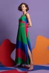Buy_Nautanky_Green Natural Crepe Abstract Shape Print V Neck Redux Colourblock Dress _Online_at_Aza_Fashions