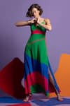 Shop_Nautanky_Green Natural Crepe Abstract Shape Print V Neck Redux Colourblock Dress _Online_at_Aza_Fashions