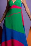 Nautanky_Green Natural Crepe Abstract Shape Print V Neck Redux Colourblock Dress _at_Aza_Fashions