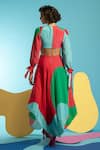 Nautanky_Green Natural Crepe Printed Abstract Shape V Cut It Out Colourblock Dress_Online_at_Aza_Fashions