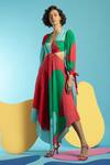 Shop_Nautanky_Green Natural Crepe Printed Abstract Shape V Cut It Out Colourblock Dress_at_Aza_Fashions