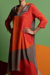 Nautanky_Grey Natural Crepe Printed Abstract Girl On The Go Tunic And Pant Set _at_Aza_Fashions