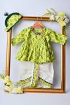 Lil Angels_Green , Satin Printed Angrakha And Dhoti Pant Set _Online_at_Aza_Fashions